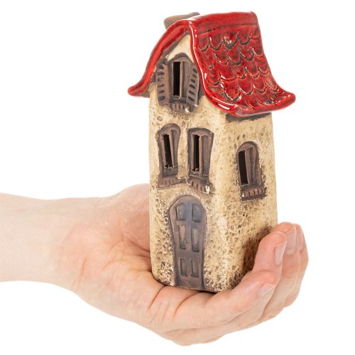 Maison décorative en céramique avec toit rouge, maison lumineuse, 15 cm, lot de 2 | Floristik24.fr