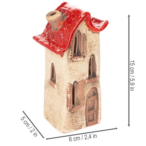 Maison décorative en céramique avec toit rouge, maison lumineuse, 15 cm, lot de 2 | Floristik24.fr