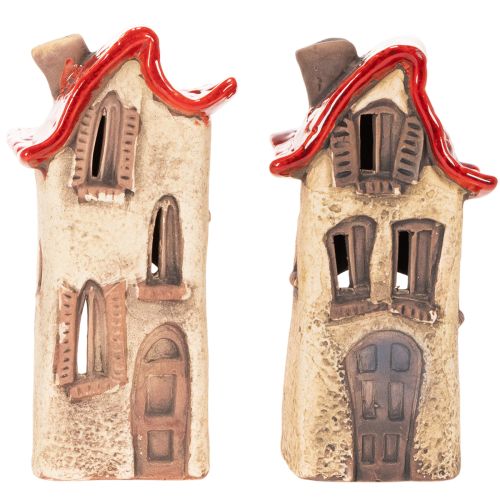 Maison décorative en céramique avec toit rouge, maison lumineuse, 15 cm, lot de 2 | Floristik24.fr