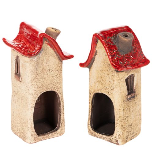Maison décorative en céramique avec toit rouge, maison lumineuse, 15 cm, lot de 2 | Floristik24.fr