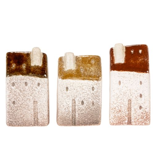 Ensemble de 3 maisons miniatures décoratives en céramique, décoration de table, 9 cm, pièces | Floristik24.fr