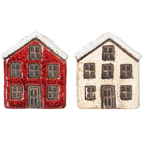 Bougeoir en céramique, maison décorative enneigée pour décoration de table, 7 cm, lot de 2 | Floristik24.fr