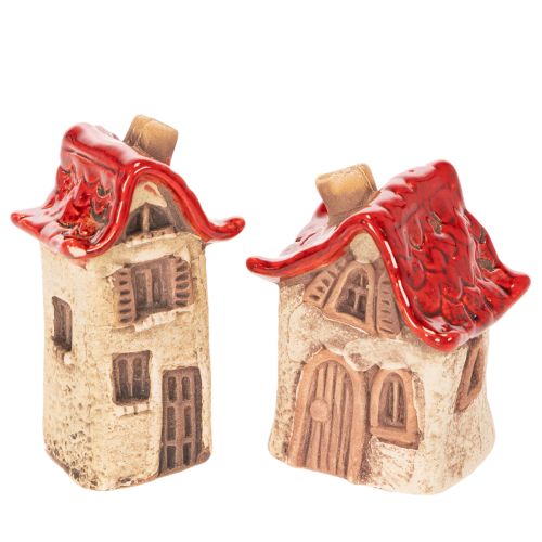 Ensemble de décorations en céramique représentant de petites maisons à toit rouge de 8 cm (2 pièces). acheter | Floristik24.fr
