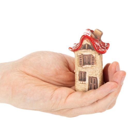 Ensemble de décorations en céramique représentant de petites maisons à toit rouge de 8 cm (2 pièces). | Floristik24.fr