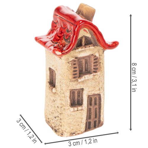 Ensemble de décorations en céramique représentant de petites maisons à toit rouge de 8 cm (2 pièces). | Floristik24.fr