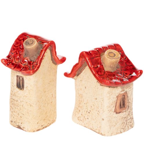 Ensemble de décorations en céramique représentant de petites maisons à toit rouge de 8 cm (2 pièces). | Floristik24.fr