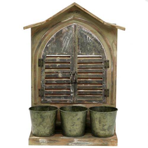 Floristik24 Fenêtre décorative en bois avec 3 pots de fleurs H49cm