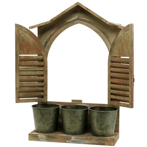 Floristik24 Fenêtre décorative en bois avec 3 pots de fleurs H49cm