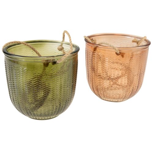Floristik24 Pot suspendu en verre pot décoratif en verre rétro vert marron 14,5 cm 2pcs