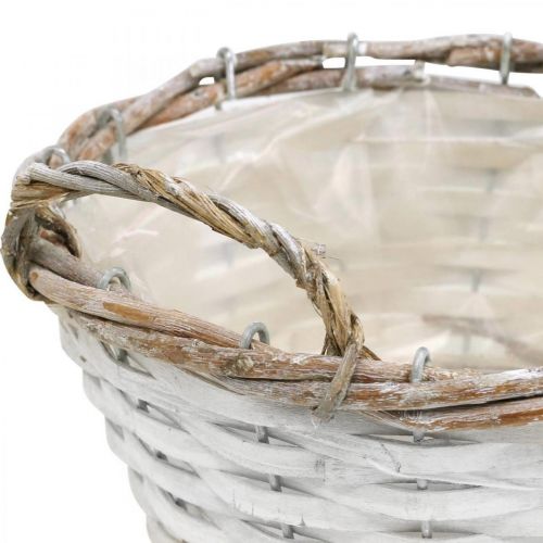 Floristik24 Panier à plantes, panier avec anses, panier décoratif rond blanc H9.5cm Ø20cm