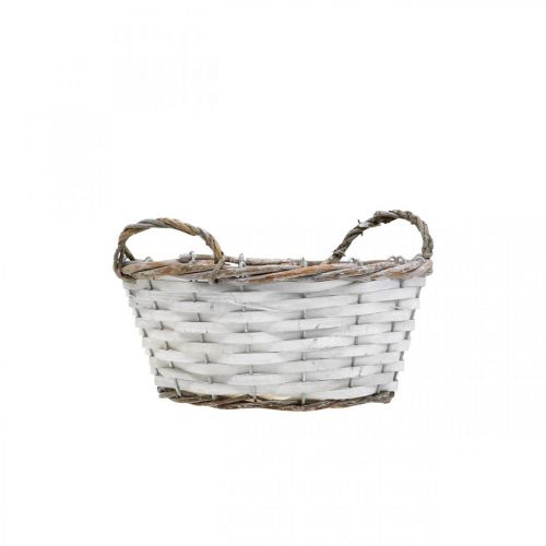 Floristik24 Panier à plantes, panier avec anses, panier décoratif rond blanc H9.5cm Ø20cm