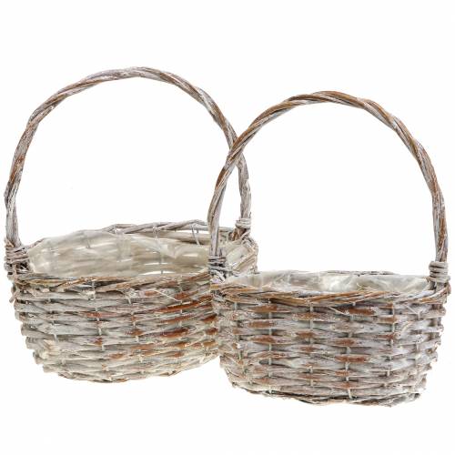 Panier à anse ovale naturel blanchi blanc 22x16 / 19x14cm lot de 2
