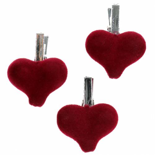 Coeur déco avec clip rouge 3cm 8 pcs