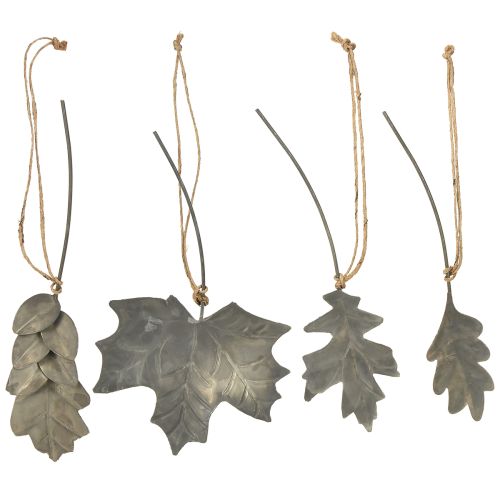 Article Feuilles déco automne métal gris argent L20cm 4pcs