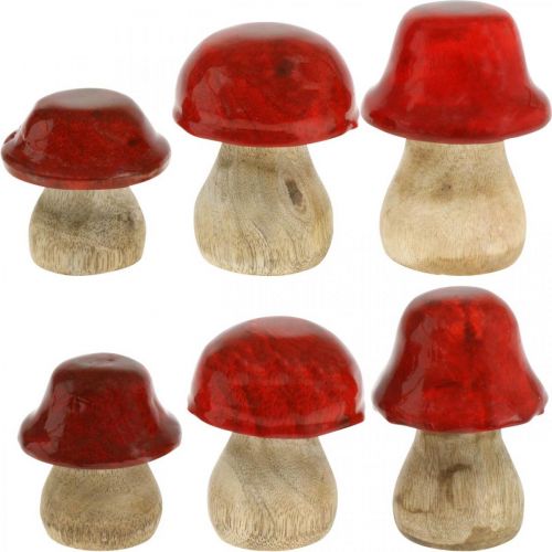 Déco automne champignons déco en bois Champignons en bois rouge H5-7cm 6 pièces