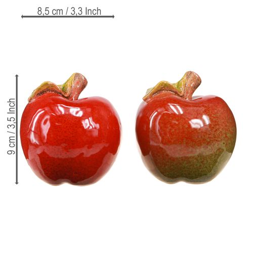 Article Décoration d'automne pommes en céramique décoration de table rouge vert H9cm 2 pcs