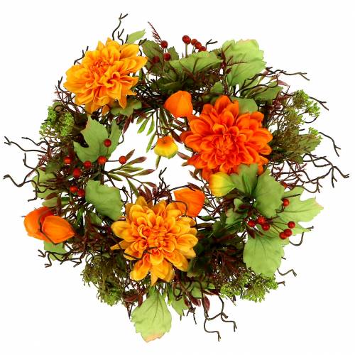 Floristik24 Couronne d&#39;automne Ø30cm avec des thèmes de chrysame orange