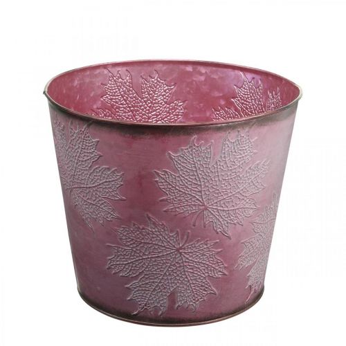 Floristik24 Pot d&#39;automne, seau à plantes, décoration en métal avec feuilles rouge vin Ø25,5cm H22cm