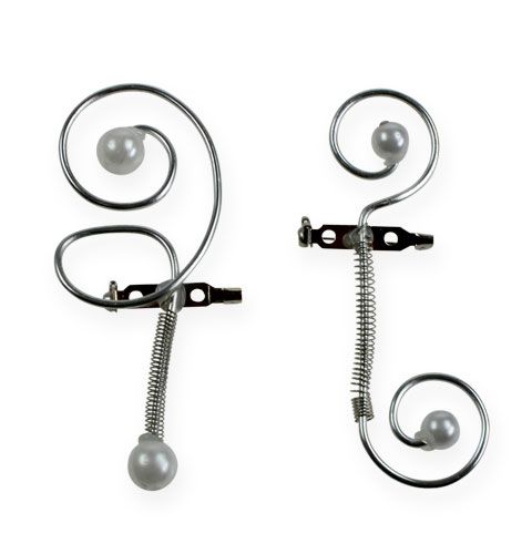 Article Épingle de mariage avec perles, argent 8cm 24 pcs