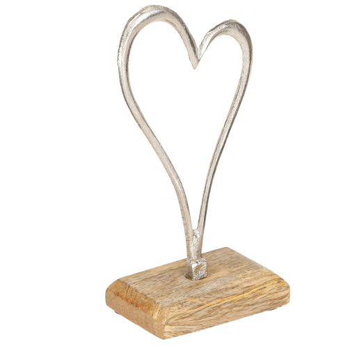 Article Décoration Coeur Métal Base Bois Naturel Argent H15.5cm 3 Pcs