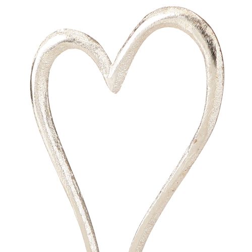 Article Décoration Coeur Métal Base Bois Naturel Argent H15.5cm 3 Pcs