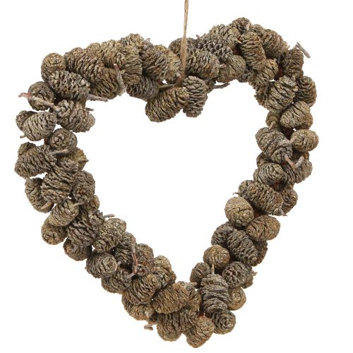 Décoration coeur cône coeur aulne cône blanc lavé 24cm