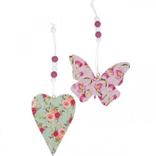 Pendentif motif fleur, coeur et papillon, décoration printanière à suspendre H11,5/8,5cm 4pcs