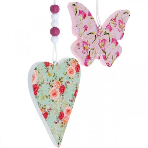 Pendentif motif fleur, coeur et papillon, décoration printanière à suspendre H11,5/8,5cm 4pcs
