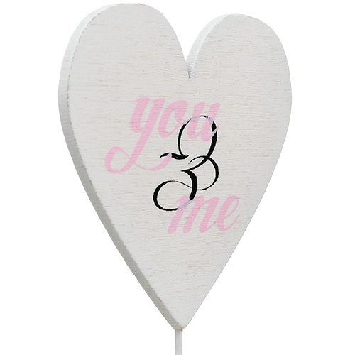 Article Coeur sur bâton 7cm blanc, rose 12 pcs