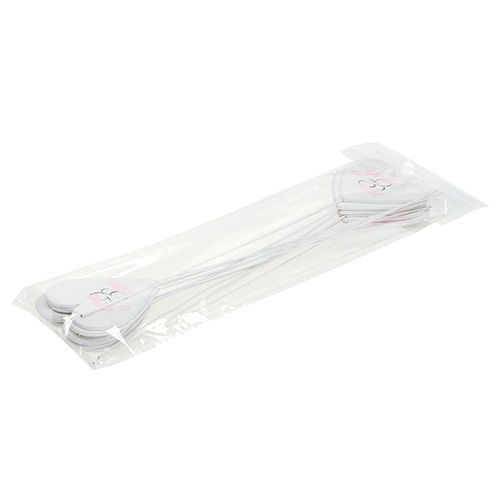 Article Coeur sur bâton 7cm blanc, rose 12 pcs