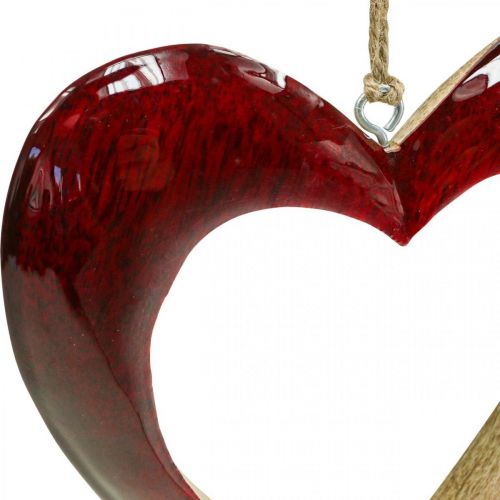 Article Coeur en bois, coeur déco à suspendre, coeur déco rouge H15cm