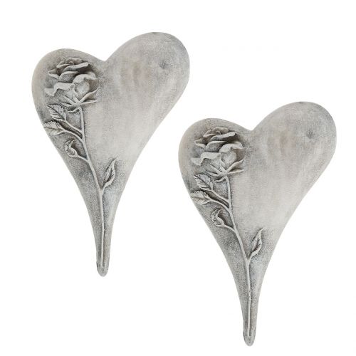 Floristik24 Coeur avec rose gris 16,5cm x 10cm 2 pcs