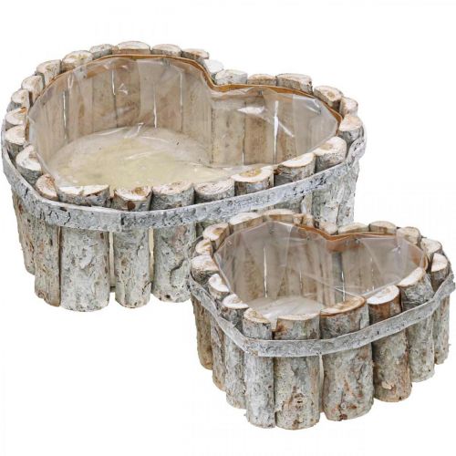 Floristik24 Coupe à plantes, jardinières en bois, coeur à planter B29/20,5 cm H10/9 cm lot de 2