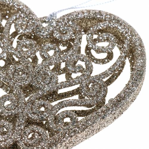 Floristik24 Décorations d'arbre de Noël coeur champagne paillettes 10cm 12pcs