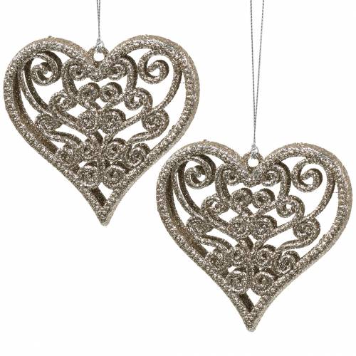 Floristik24 Décorations d'arbre de Noël coeur champagne paillettes 10cm 12pcs