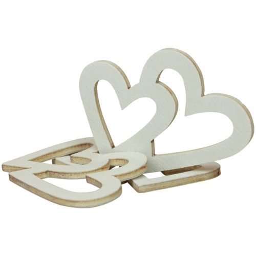Article Décoration de coeur décoration dispersée double coeurs décoration en bois crème 4,5 cm 48 pcs