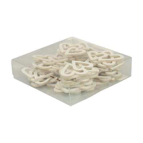 Article Décoration de coeur décoration dispersée double coeurs décoration en bois crème 4,5 cm 48 pcs