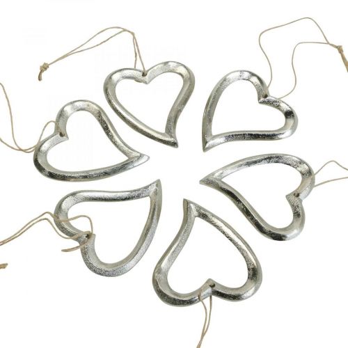 Article Décoration coeur à suspendre coeur métal argenté 7,5 × 8,5 cm 6 pièces