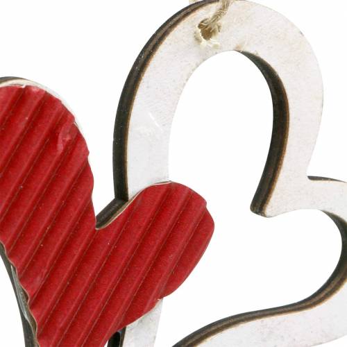 Article Pendentif coeur en bois rouge, blanc 8cm 24pcs