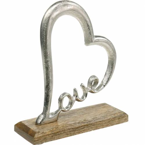 Floristik24 Décoration de table coeur &quot;Love&quot; sur socle en bois décoration métal manguier argent