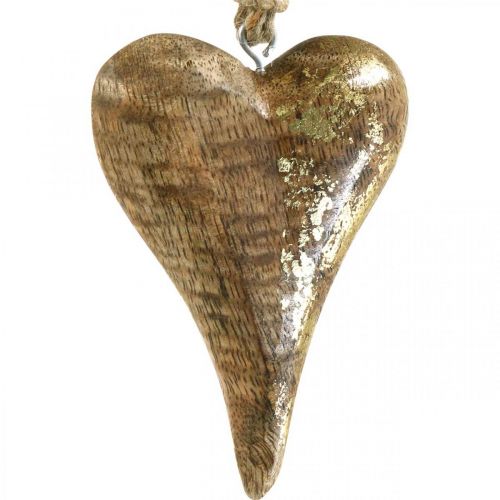 Article Coeurs en bois avec décor doré, bois de manguier, pendentifs décoratifs 10cm × 7cm 8pcs