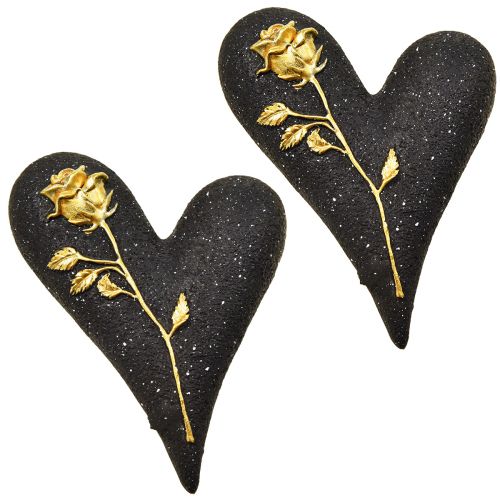 Floristik24 Coeur avec décoration funéraire en or noir rose 14×10×3cm 2 pcs