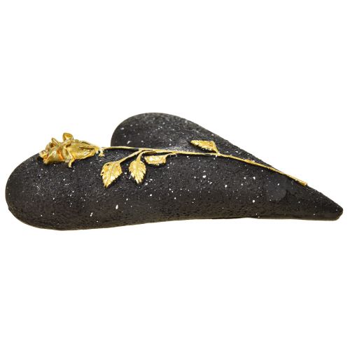 Floristik24 Coeur avec décoration funéraire en or noir rose 14×10×3cm 2 pcs