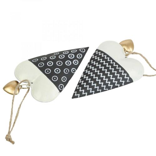 Floristik24 Décoration en métal à suspendre en forme de cœur noir et blanc 7,5 x 11 cm 4 pièces