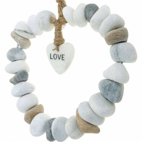 Floristik24 Cœur à suspendre « Amour » en galets de rivière Nature, gris / blanc Ø18cm 1 pc