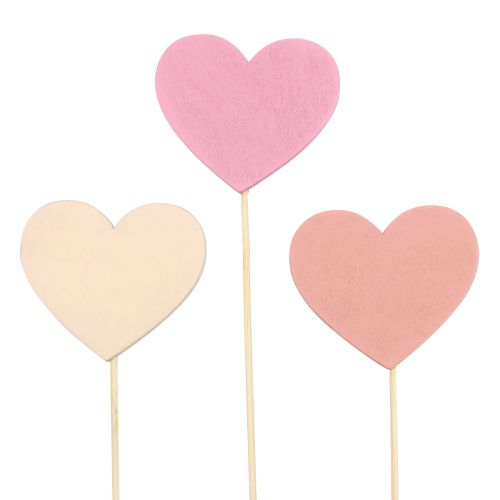 Bouchon de fleur bouchon décoratif coeur en bois rose 6,5×6cm 10pcs