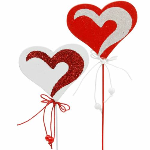 Article Coeur sur bâton rouge, blanc coeur décoratif bouchon décoratif Saint Valentin 16 pcs