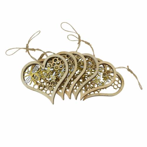 Floristik24 Coeur décoratif abeilles jaune, coeur en bois doré pour accrocher la décoration d'été 6pcs