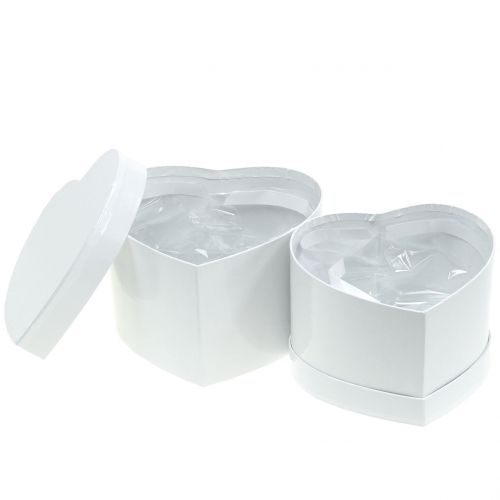 Floristik24 Boîte à fleurs Herzbox blanche 14 / 16cm 2pcs