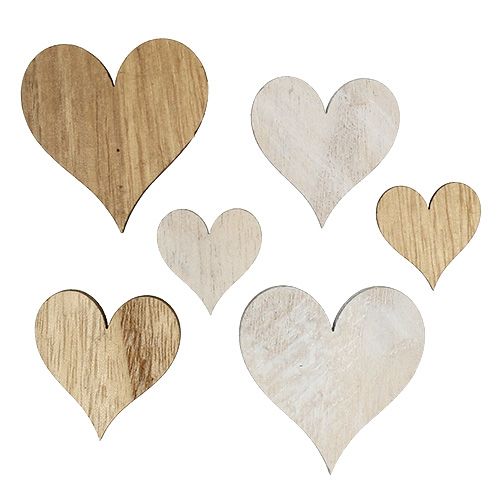 Floristik24 Mélange de cœurs en bois, gris/écru 2,5cm - 5cm 46P